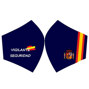 Mascarilla Azul vigilante de seguridad con bandera España larga