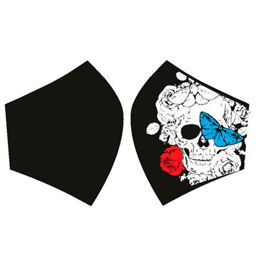 Mascarilla Cráneo con flor fondo negro
